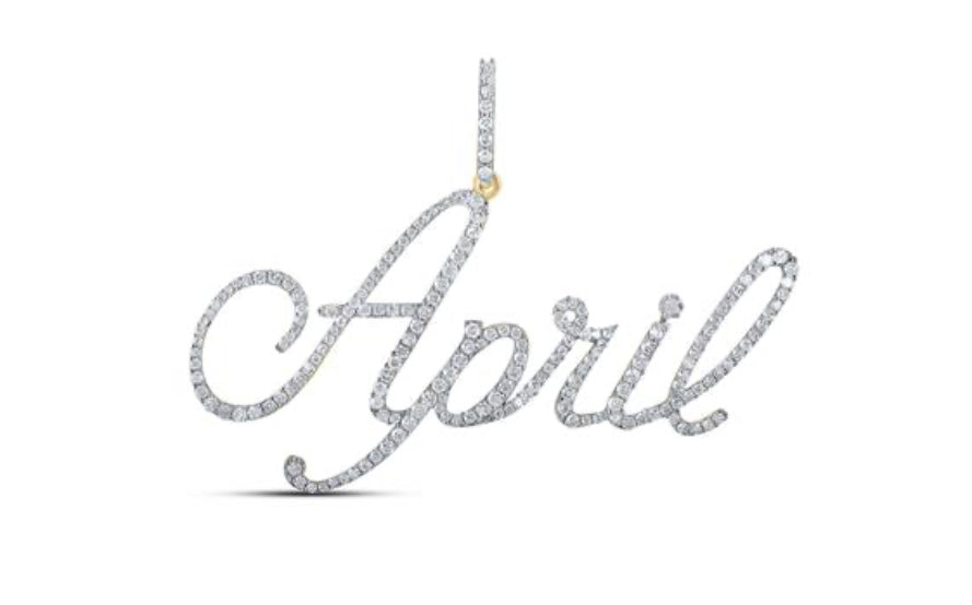 Round Diamond April Name Pendant in 10K Yellow Gold — 7/8 Carat Total Weight