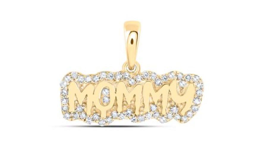 10K YELLOW GOLD ROUND DIAMOND MOMMY MOM NICOLES DREAM COLLECTION PENDANT 1/5 CTTW