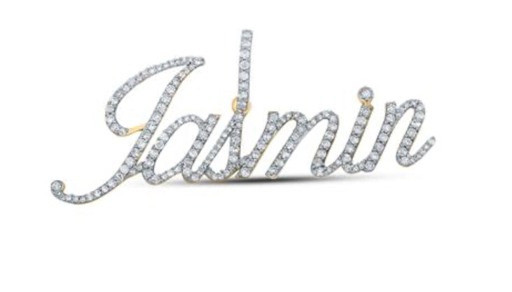 Round Diamond Jasmin Name Pendant in 10K Yellow Gold — 3/4 Carat Total Weight