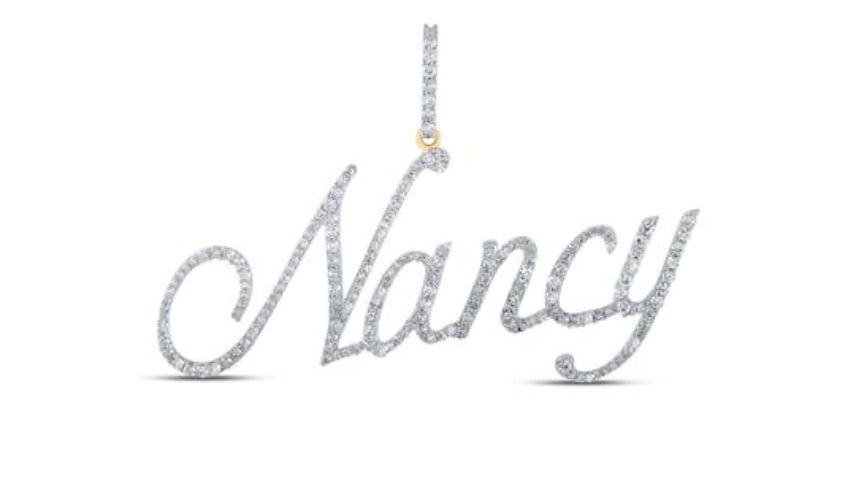 Round Diamond Nancy Name Pendant in 10K Yellow Gold — 7/8 Carat Total Weight