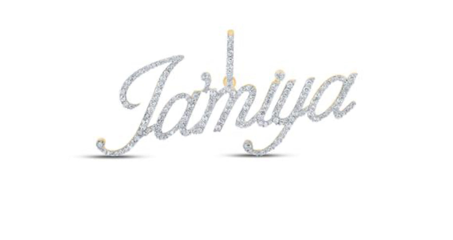 10K YELLOW GOLD ROUND DIAMOND JAMIYA NAME PENDANT 7/8 CTTW