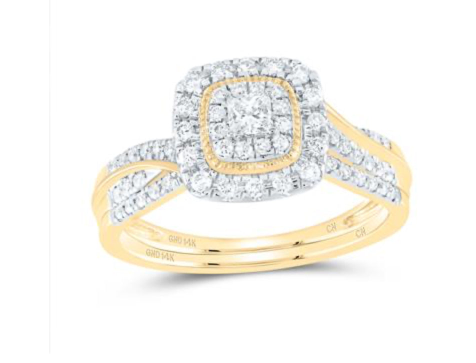 1/2CTW-DIA CN CUSHION DOUBLE HALO BRIDAL SET