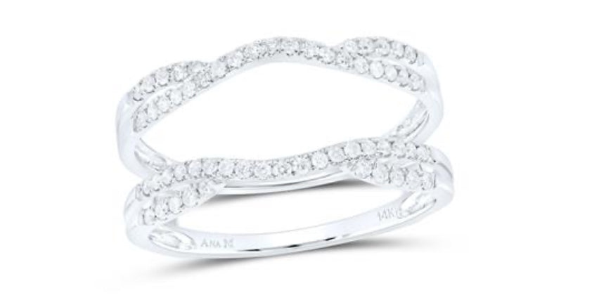 14K WHITE GOLD ROUND DIAMOND WRAP RING GUARD ENHANCER WEDDING BAND 1/3 CTTW