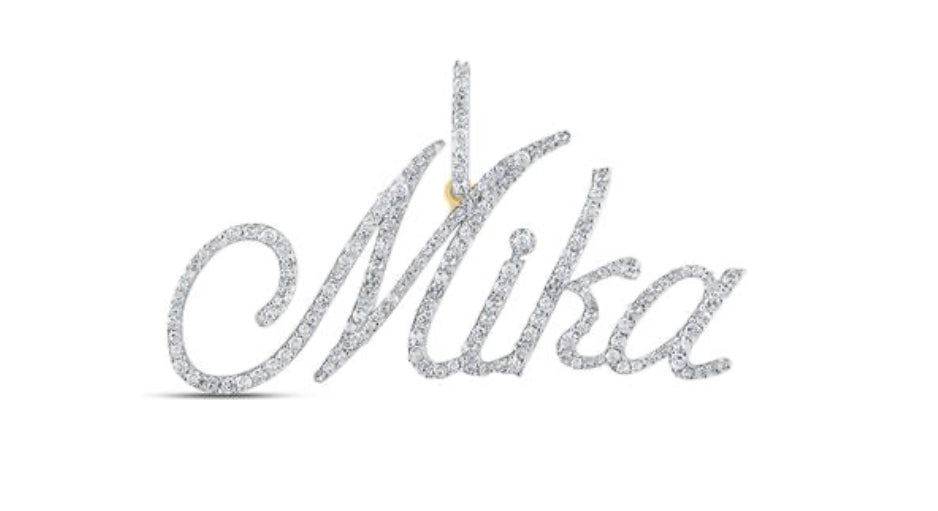 Round Diamond Mika Name Pendant in 10K Yellow Gold — 7/8 Carat Total Weight