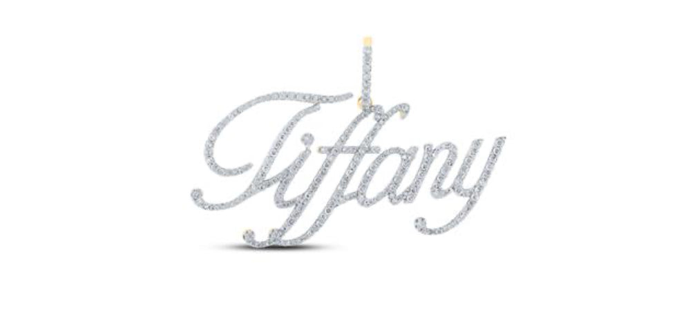 10K YELLOW GOLD ROUND DIAMOND TIFFANY NAME PENDANT 1 CTTW