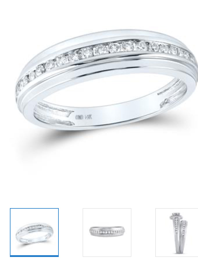 14K WHITE GOLD ROUND DIAMOND MATCHING WEDDING RING SET 7/8 CTTW