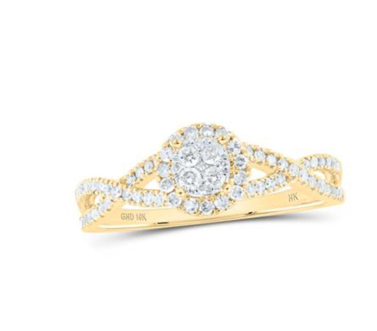 10K YELLOW GOLD ROUND DIAMOND CLUSTER RING 3/8 CTTW
