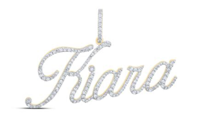 Round Diamond Kiara Name Pendant in 10K Yellow Gold — 3/4 Carat Total Weight