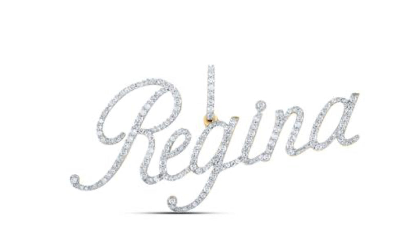 10K YELLOW GOLD ROUND DIAMOND REGINA NAME PENDANT 7/8 CTTW