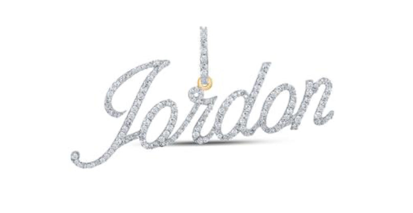 Round Diamond Jordon Name Charm Pendant in 10K Yellow Gold — 7/8 Carat Total Weight