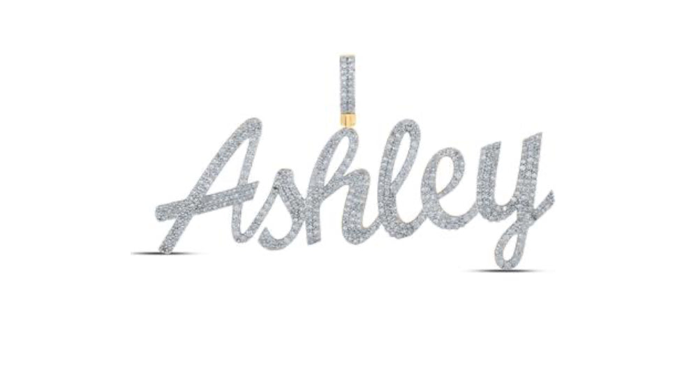 10K YELLOW GOLD ROUND DIAMOND ASHLEY NAME PENDANT 2-5/8 CTTW