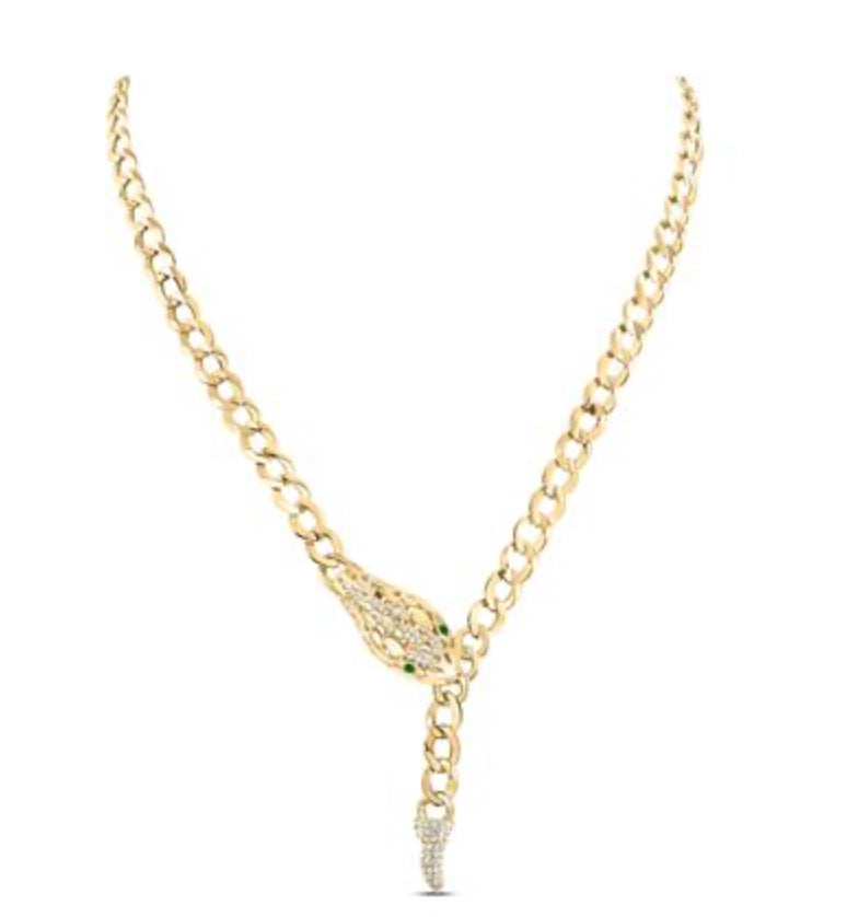 3/4CTW-DIA ANA M 1/10CT RD-EM NAT GEM SNAKE NECKLACE(18INCH)