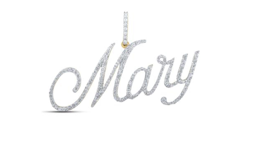 Round Diamond Mary Name Pendant in 10K Yellow Gold — 7/8 Carat Total Weight