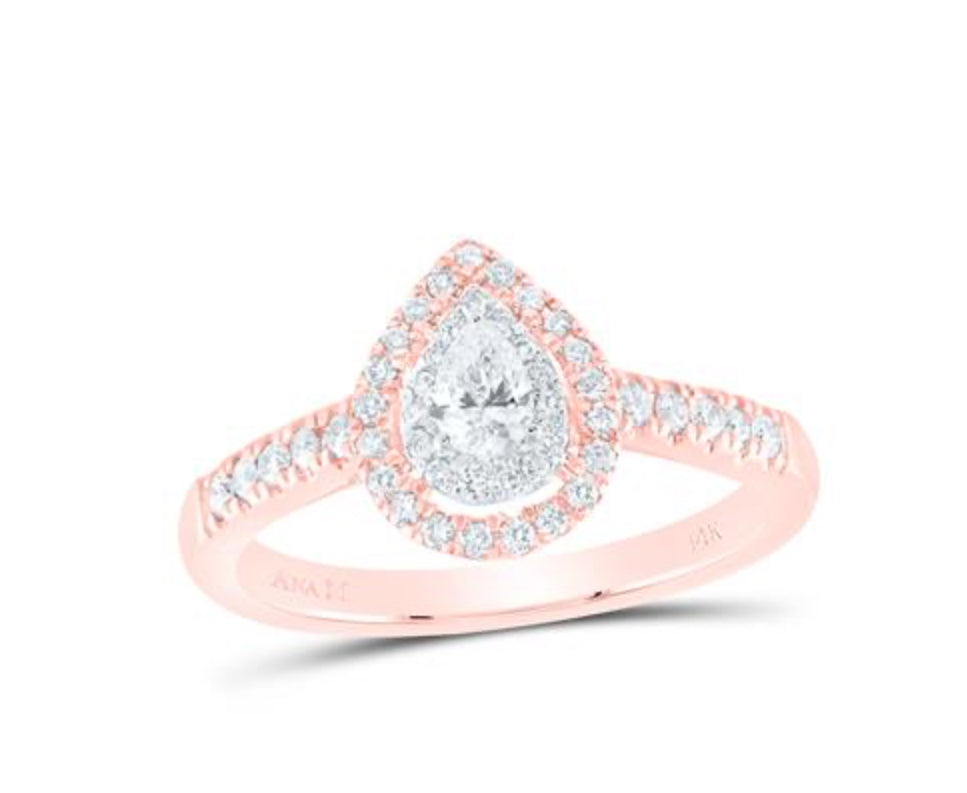 Pear Diamond Halo Engagement Ring in 14K Two-Tone Gold — 1/2 Carat Total Weight