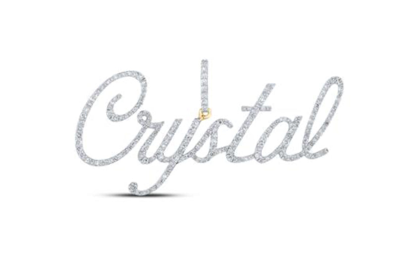 10K YELLOW GOLD ROUND DIAMOND CRYSTAL NAME PENDANT 1 CTTW