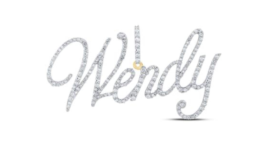 10K YELLOW GOLD ROUND DIAMOND WENDY NAME PENDANT 1 CTTW