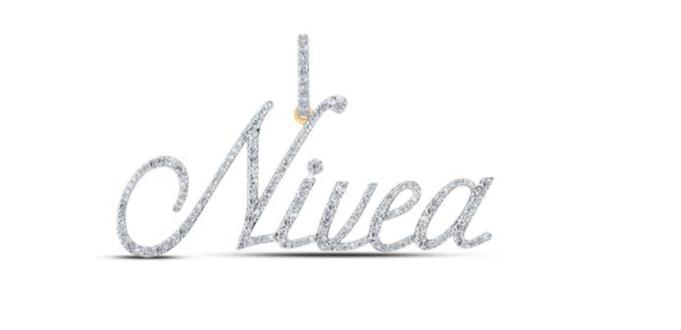 Round Diamond Nivea Name Pendant in 10K Yellow Gold — 3/4 Carat Total Weight