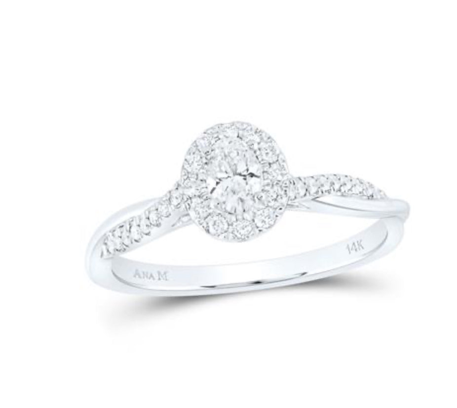 14K WHITE GOLD OVAL DIAMOND SOLITAIRE BRIDAL ENGAGEMENT RING 1/3 CTTW (CERTIFIED)