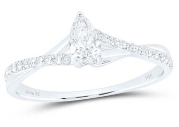 14K WHITE GOLD PEAR DIAMOND SOLITAIRE BRIDAL ENGAGEMENT RING 3/8 CTTW (CERTIFIED)