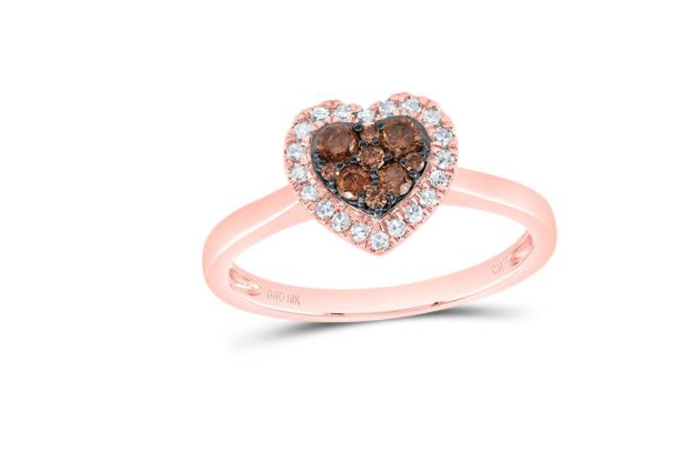 Cognac Diamond Heart Ring in 10K Gold — 1/3 Carat Total Weight