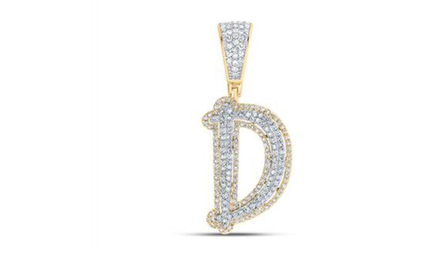 10K TWO-TONE GOLD ROUND DIAMOND D INITIAL LETTER CHARM PENDANT 3/4 CTTW