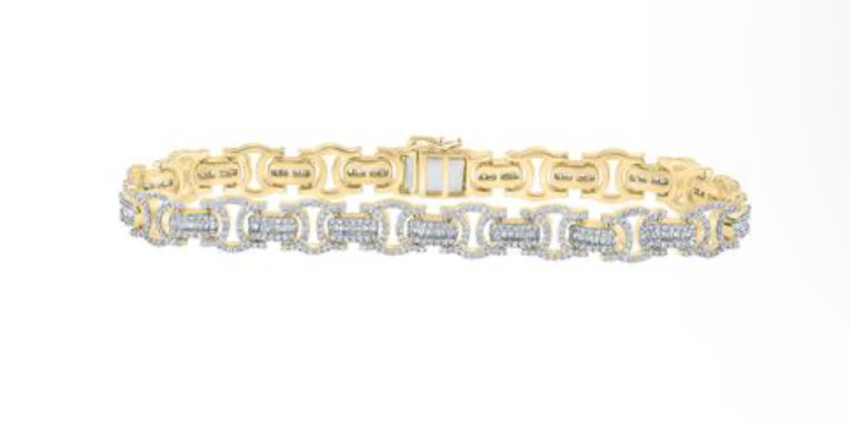 10K YELLOW GOLD BAGUETTE DIAMOND LINK BRACELET 3-3/4 CTTW