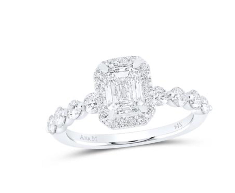 14K WHITE GOLD EMERALD DIAMOND HALO BRIDAL ENGAGEMENT RING 1-3/4 CTTW (CERTIFIED)
