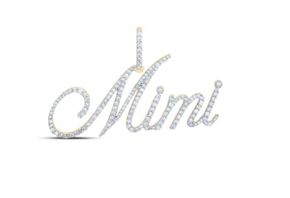 Round Diamond Mimi Name Pendant in 10K Yellow Gold — 3/4 Carat Total Weight