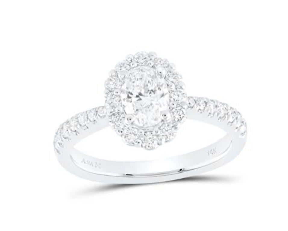 14K WHITE GOLD OVAL DIAMOND HALO BRIDAL ENGAGEMENT RING 1-1/4 CTTW (CERTIFIED)