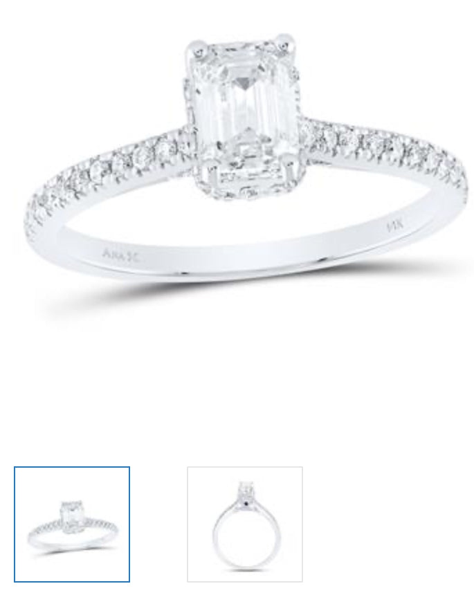 14K WHITE GOLD EMERALD DIAMOND SOLITAIRE BRIDAL ENGAGEMENT RING 1 CTTW (CERTIFIED)
