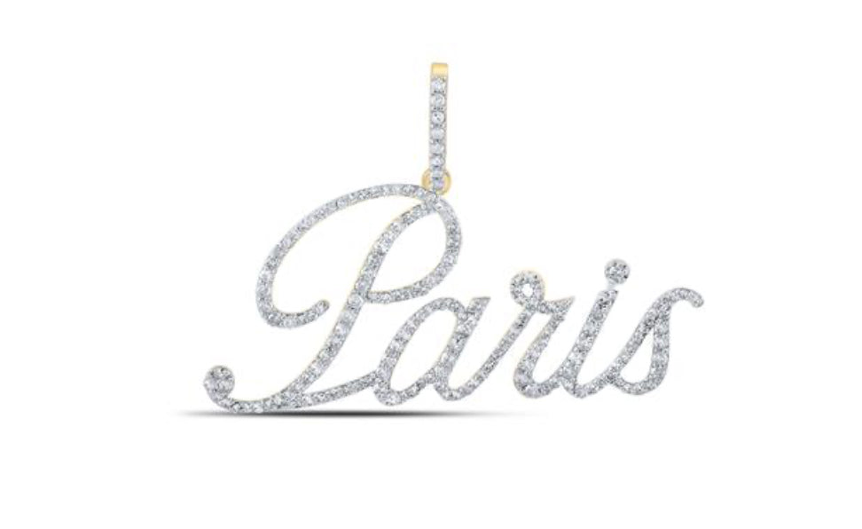 10K YELLOW GOLD ROUND DIAMOND PARIS NAME PENDANT 3/4 CTTW
