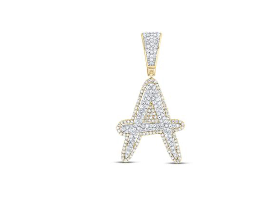 10K TWO-TONE GOLD ROUND DIAMOND A INITIAL LETTER CHARM PENDANT 3/4 CTTW