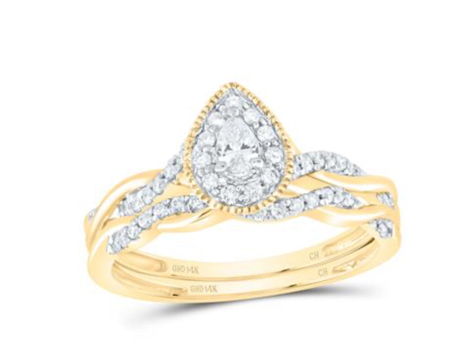 1/3CTW-DIA CN PEAR SINGLE HALO BRIDAL SET