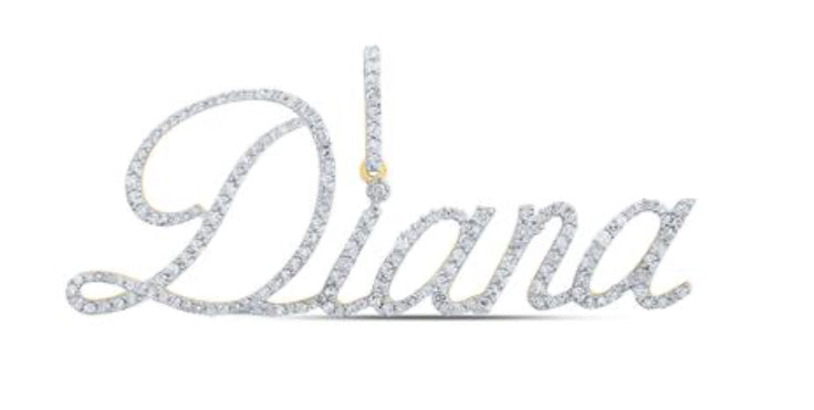 Round Diamond Diana Name Pendant in 10K Yellow Gold — 7/8 Carat Total Weight