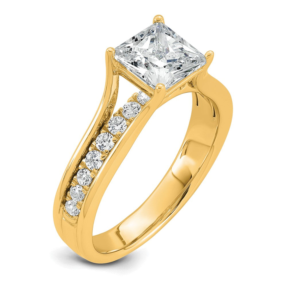 Princess lab-grown diamond side stones engagement ring in 14K yellow gold
