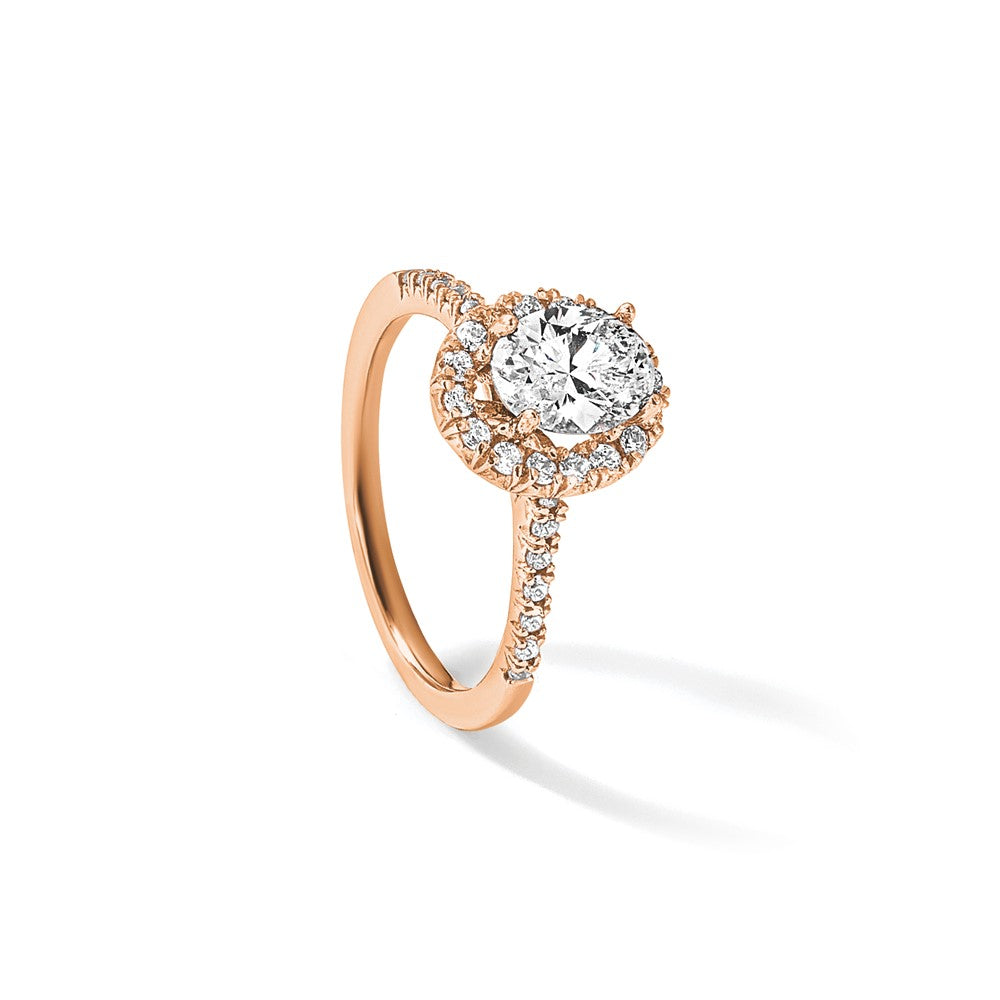 Oval lab-grown diamond halo engagement ring in 14K rose gold