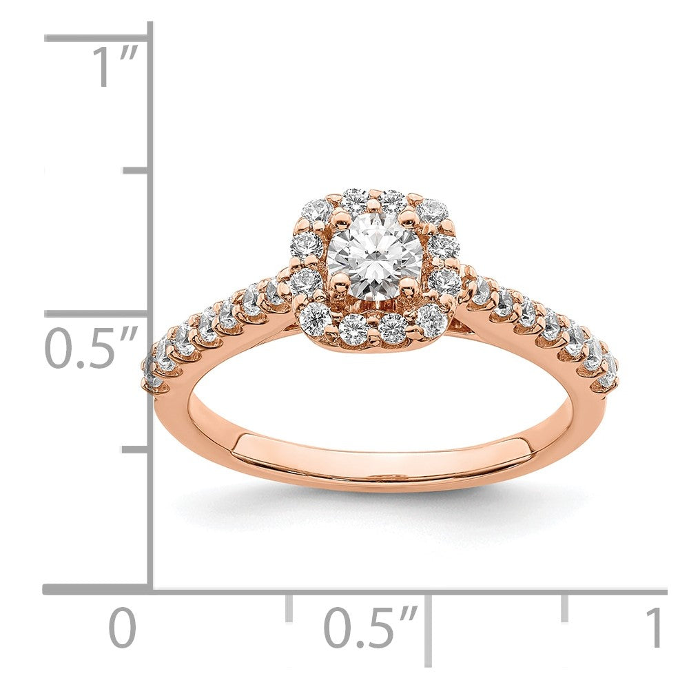 Round lab-grown diamond halo engagement ring in 14K rose gold