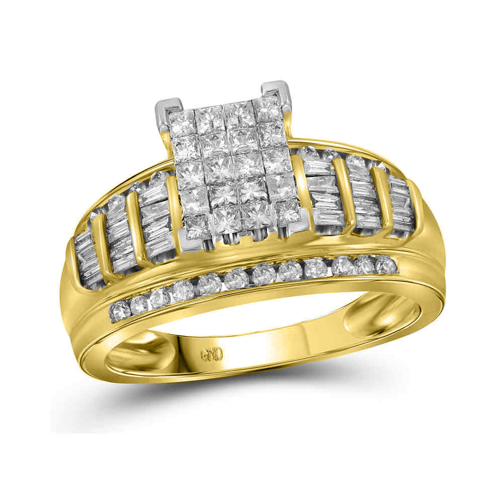 14kt Yellow Gold Womens Princess Diamond Cluster Bridal Wedding Engagement Ring 1.00 Cttw