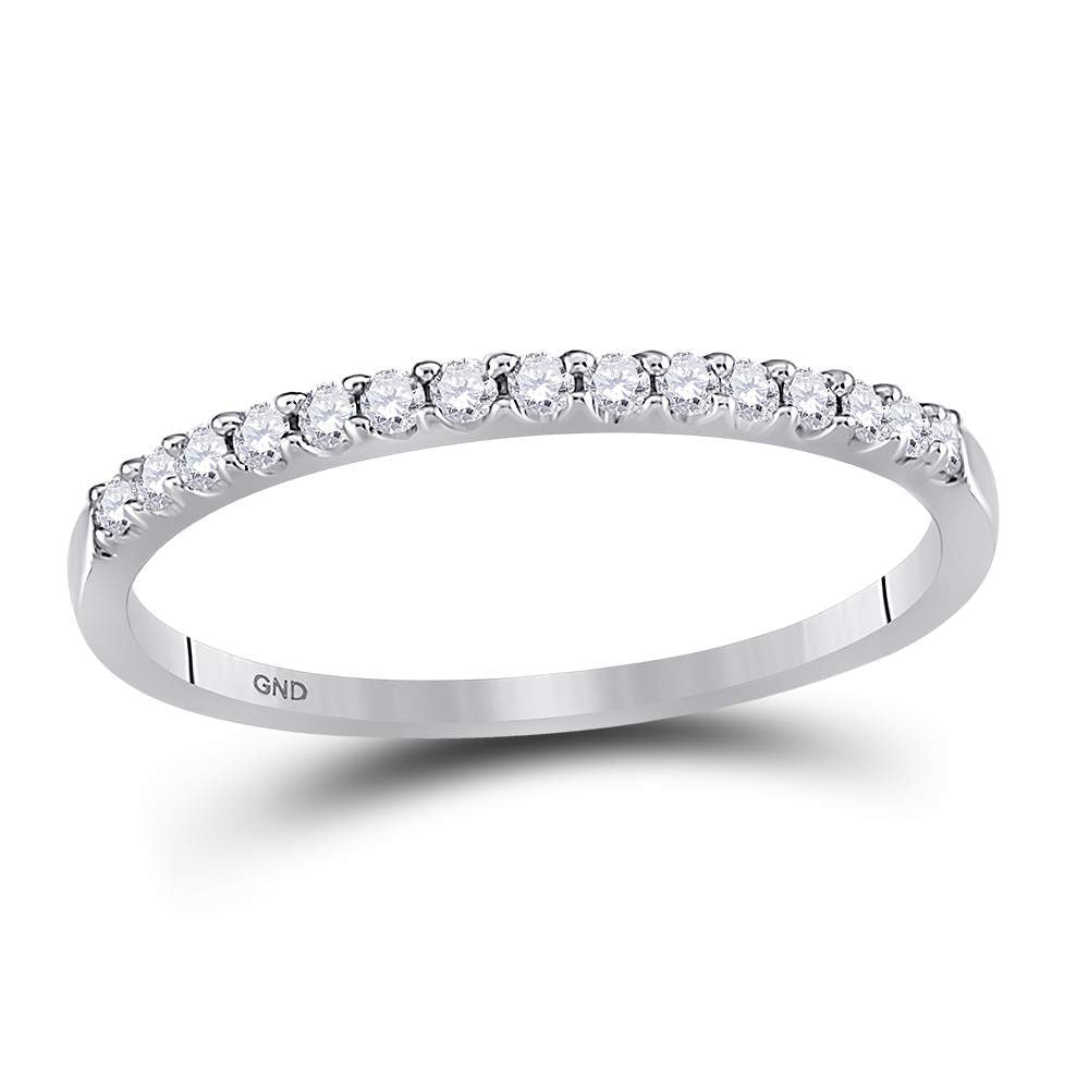 14kt White Gold Womens Round Diamond Slender Stackable Wedding Band 1/6 Cttw