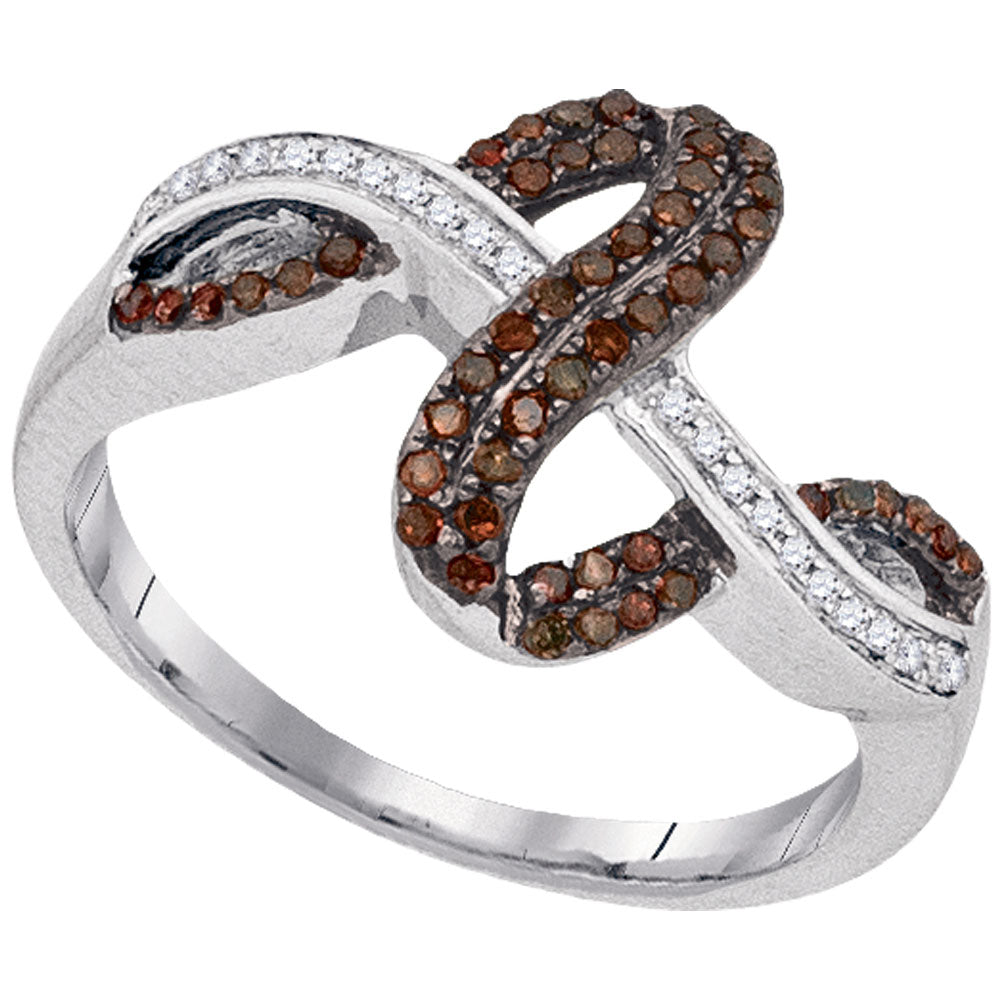 10kt White Gold Womens Round Brown Diamond Crossover Fashion Ring 1/4 Cttw