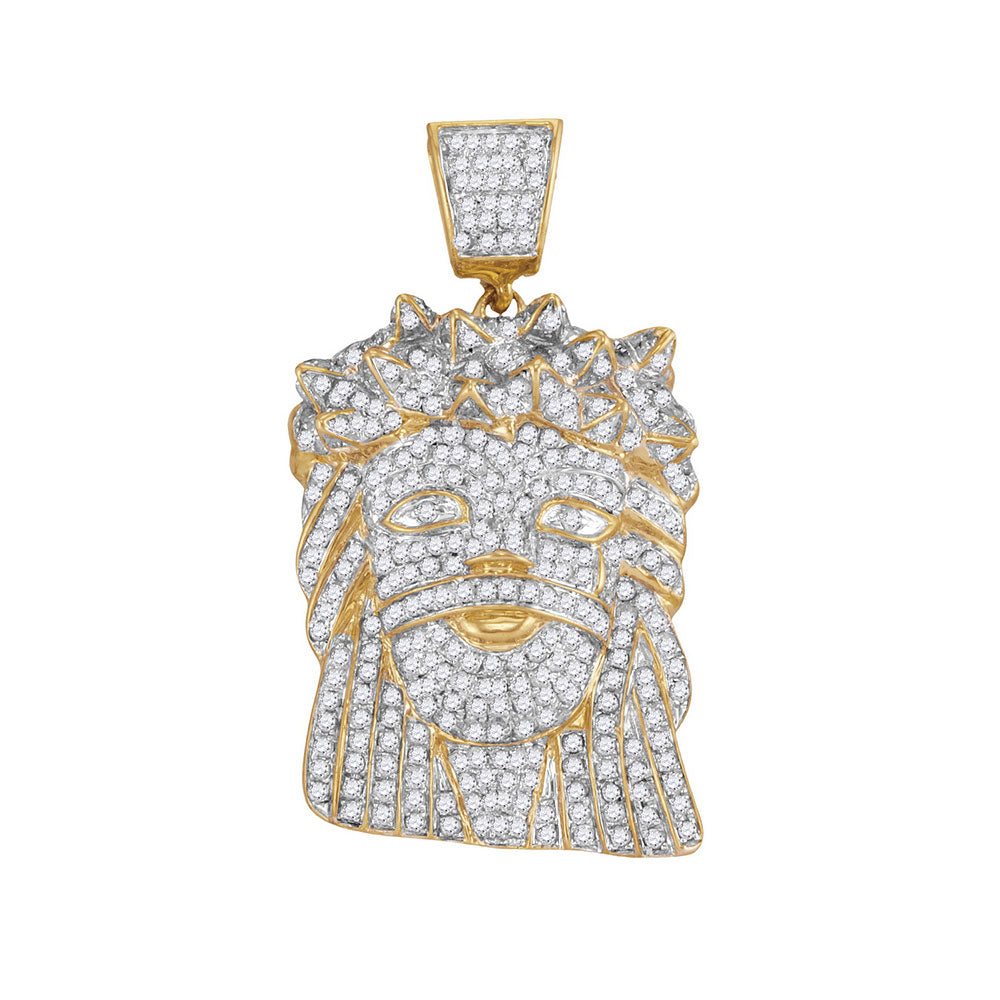 10k Yellow Gold Mens Diamond Jesus Christ Messiah Christian Charm Pendant 1-3/4 Cttw