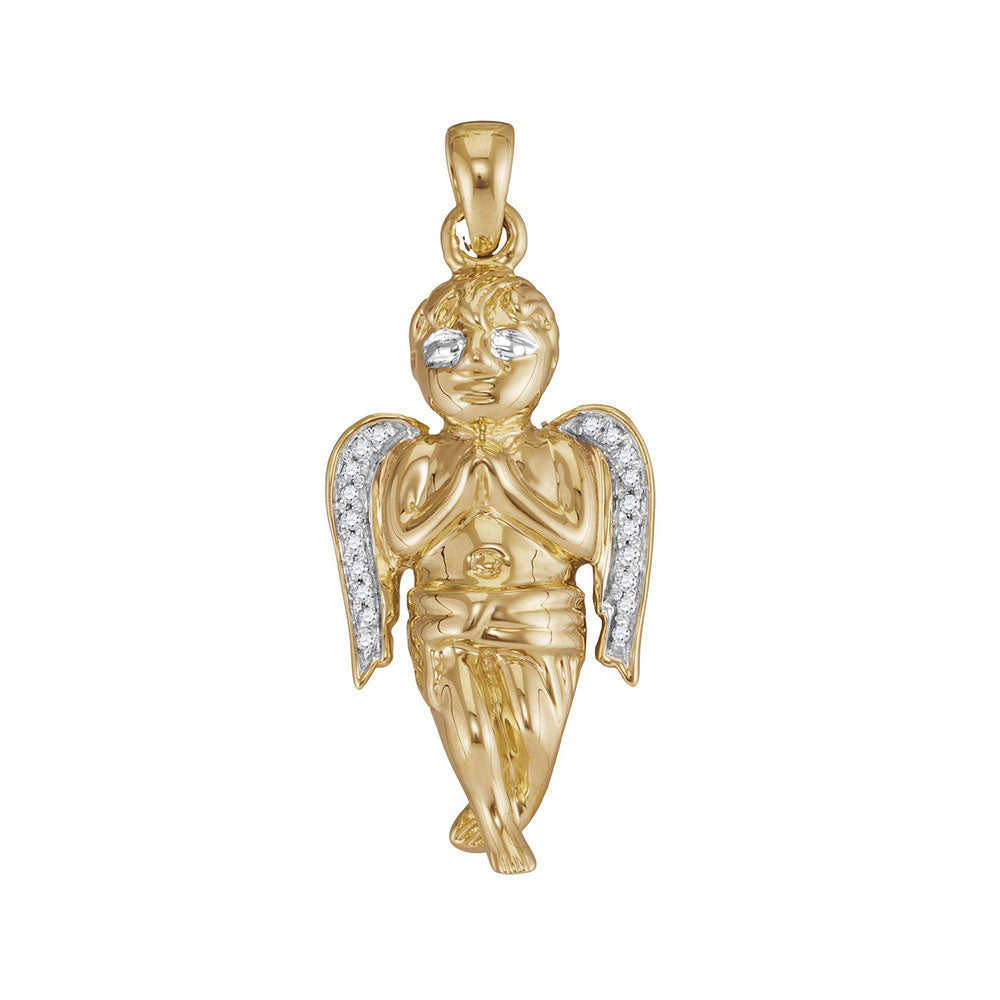 10k Yellow Gold Diamond Mens Womens Small Guardian Angel Cherub Charm Pendant 1/20 Cttw