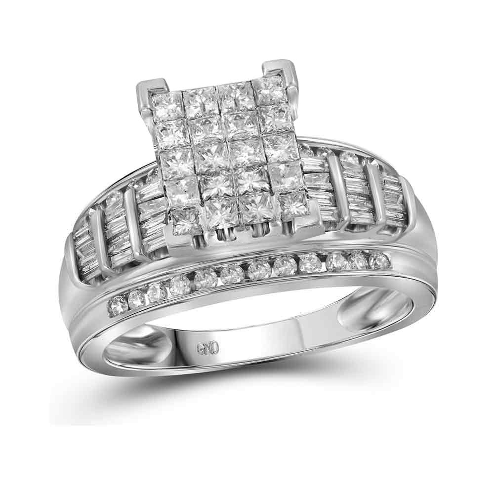 10kt White Gold Womens Princess Diamond Cluster Bridal Wedding Engagement Ring 2.00 Cttw - Size 11