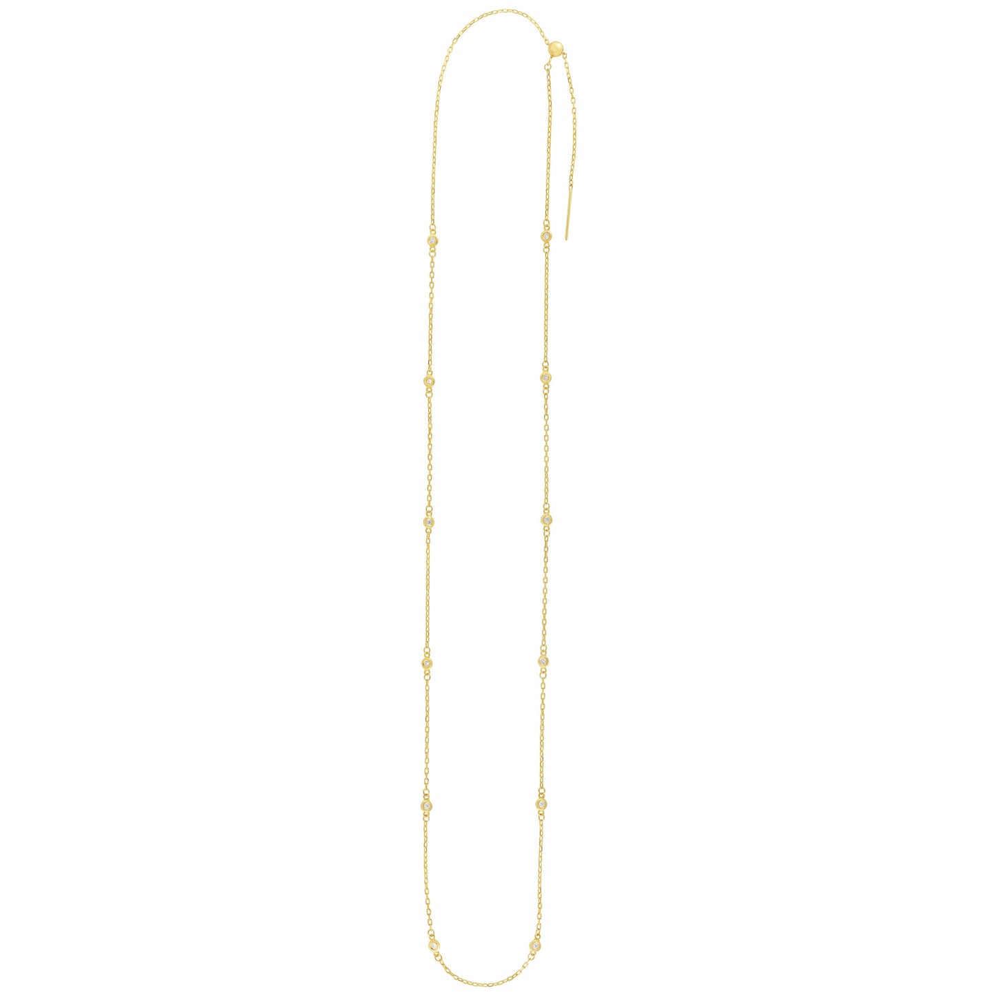 14K Gold 3mm Endless Adjustable .24ct Diamond Cable Chain