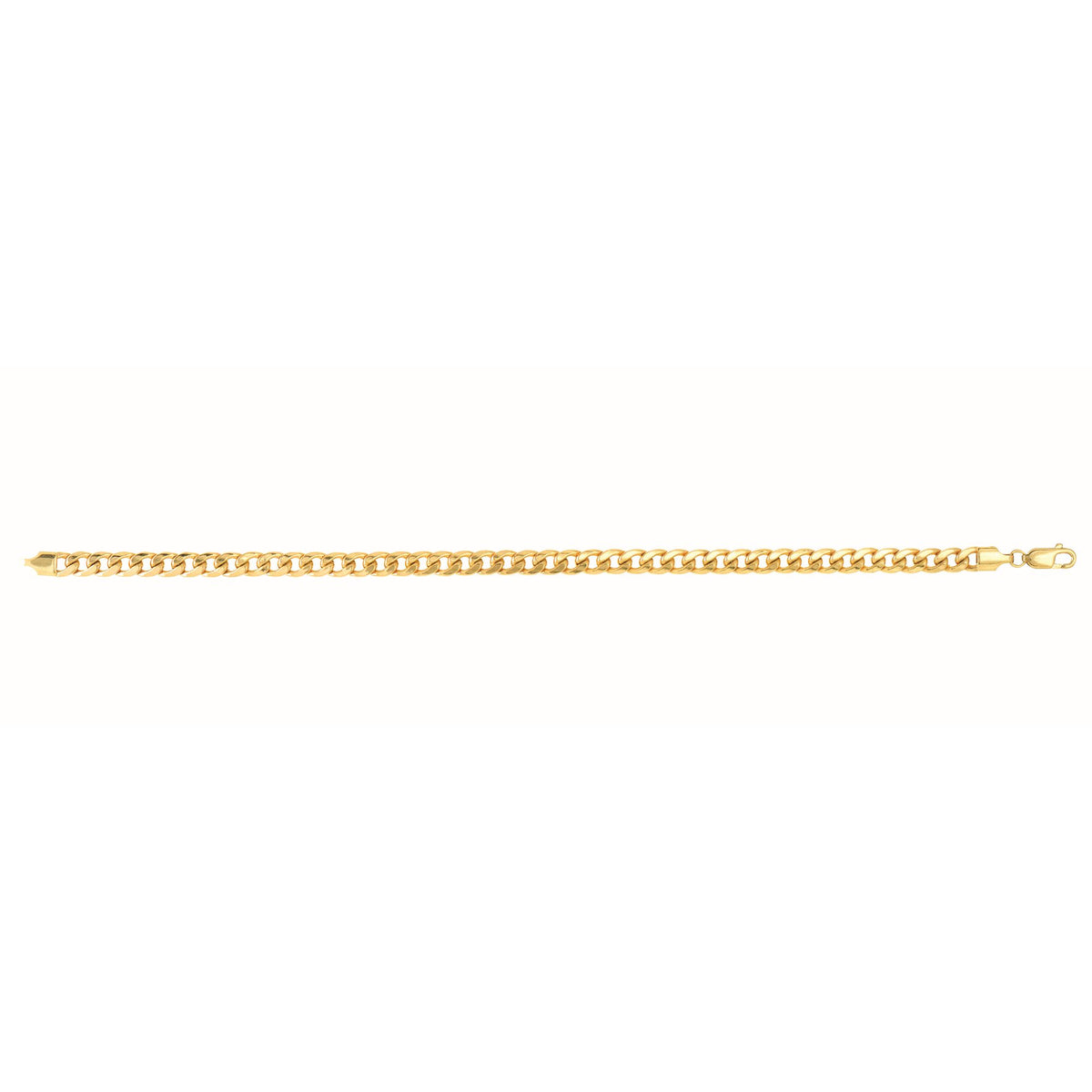 Semi-Solid Miami Cuban Chain Bracelet in 14K Yellow Gold — 8.5 Inches, 4.5mm