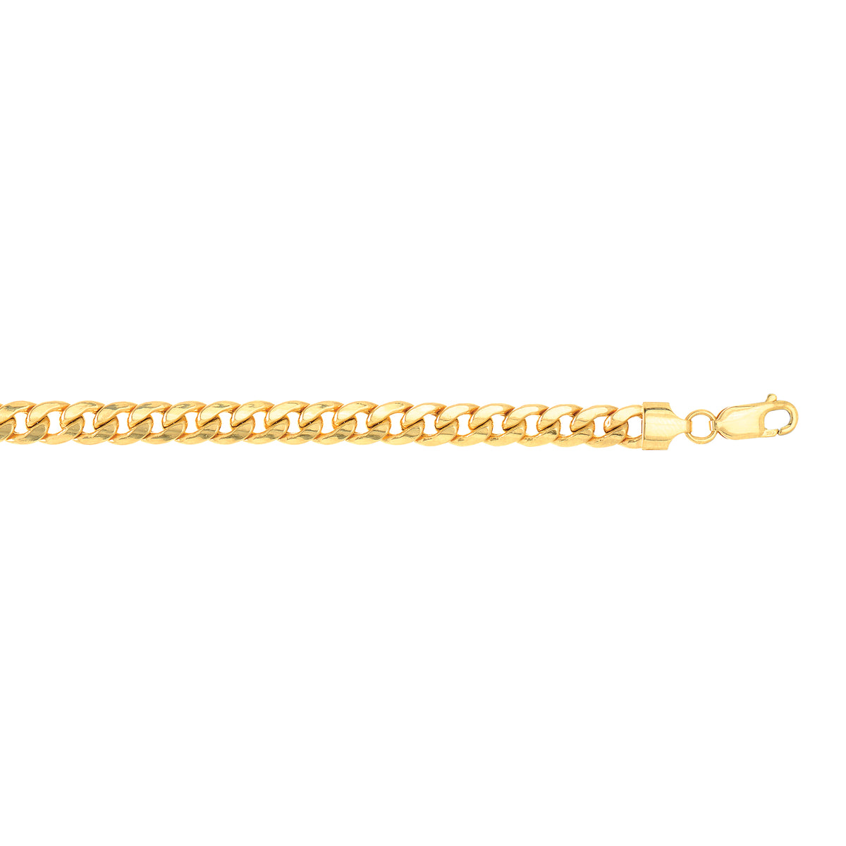 Semi-Solid Miami Cuban Chain Bracelet in 14K Yellow Gold — 8.5 Inches, 7mm