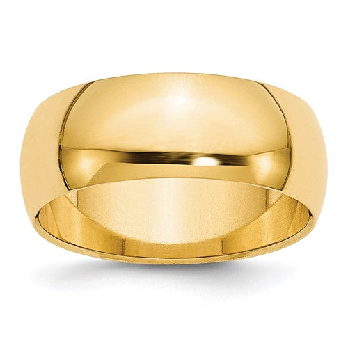 Half Round Wedding Band in 14K Yellow Gold — 8mm, Size 13