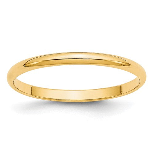 Half Round Wedding Band in 14K Yellow Gold — 2mm, Size 6.5