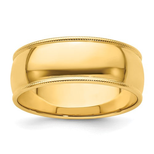 Milgrain Half Round Wedding Band in 14K Yellow Gold — 8mm, Size 6