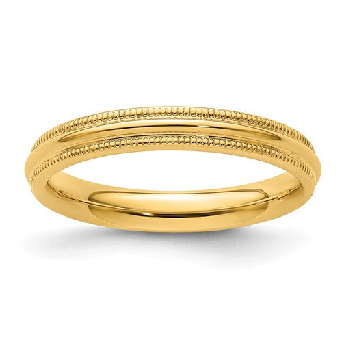 Half Round Comfort Fit Wedding Band in 14K Yellow Gold — 3mm, Size 12.5